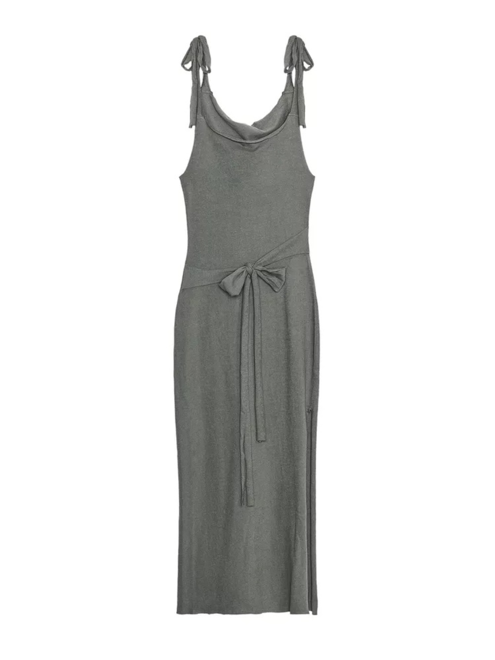 Zara Gray Tie-Shoulder Cowl Maxi Dress